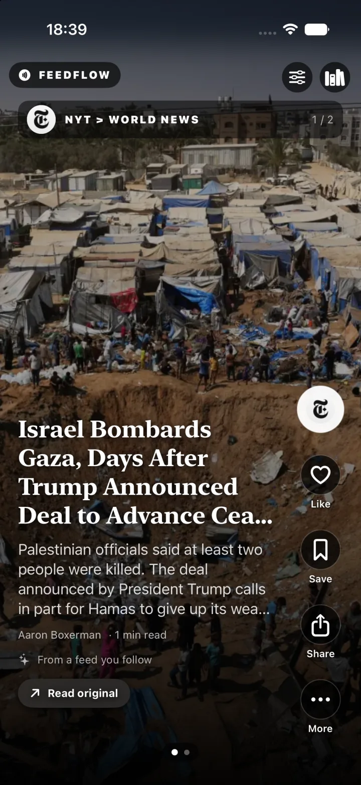 PROSA feed showing a New York Times story